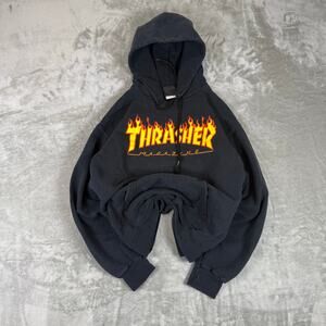 Vtg Thrasher Archive Distressed Hoodie Black Flame Y2k Mens small